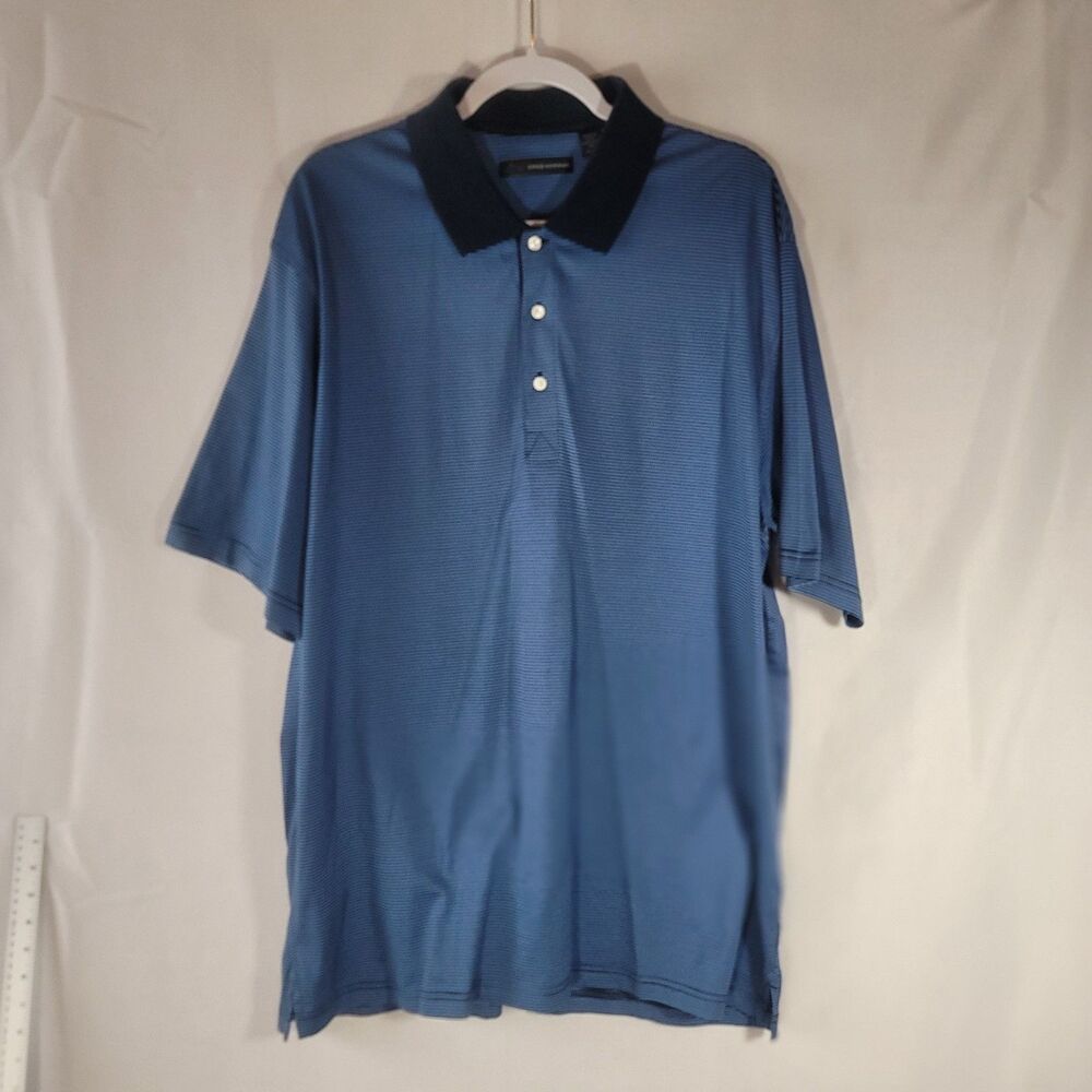 Greg Norman Collection Men's XL Blue Striped Short Sleeve Cotton Golf Polo
